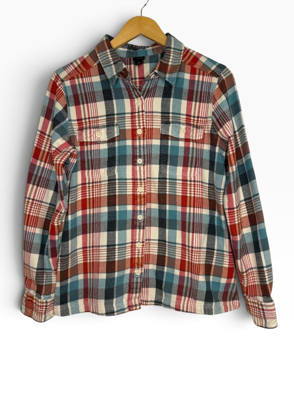 Patagonia Long Sleeve Fjord Flannel Button Short Organic Cotton Plaid Size 10